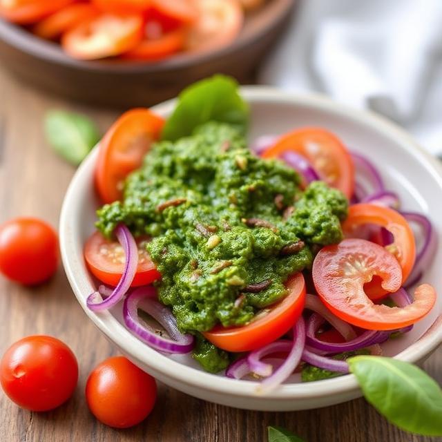 Spinach Pesto With Tomato and Onion