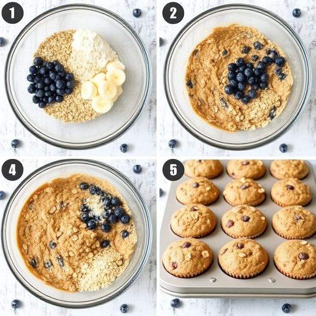 Banana Blueberry Oat Muffins 1 steps by steps instruction for ''Banana Blueberry Oatmeal Muffins''
