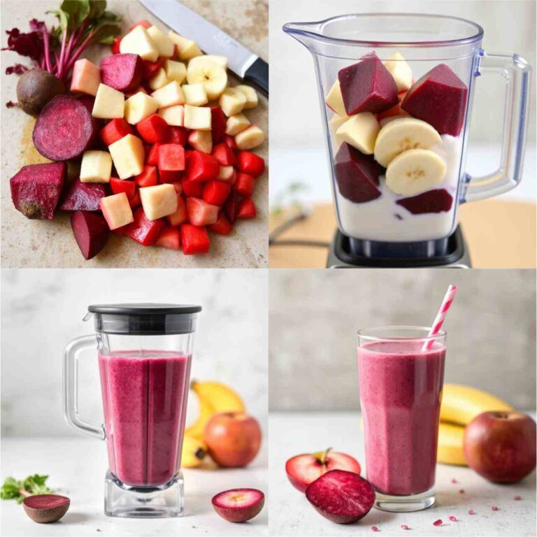 4 steps of making Beetroot Apple Banana Smoothie 4 steps of making Beetroot Apple Banana Smoothie