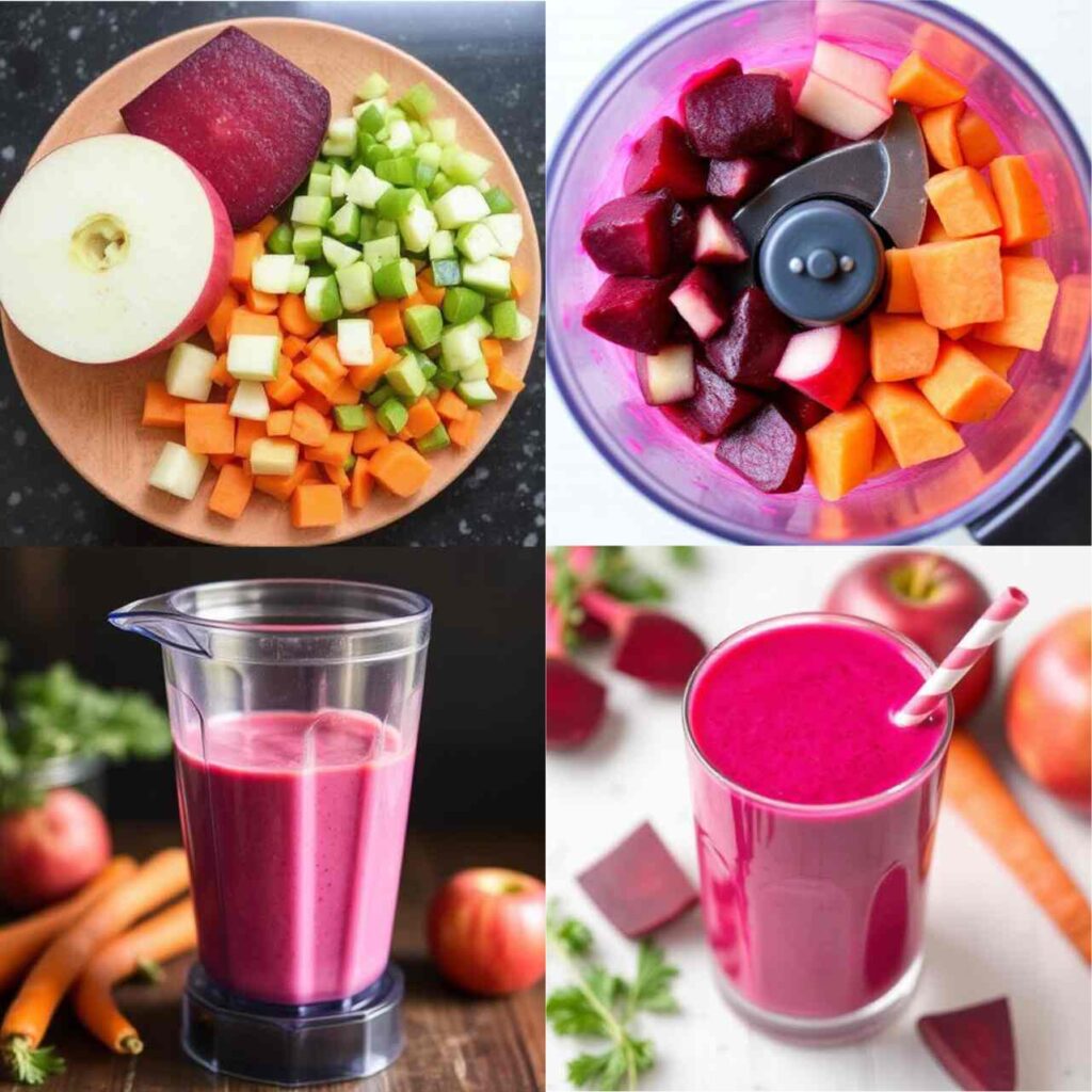 4 steps of making Beetroot Apple Carrot Smoothie