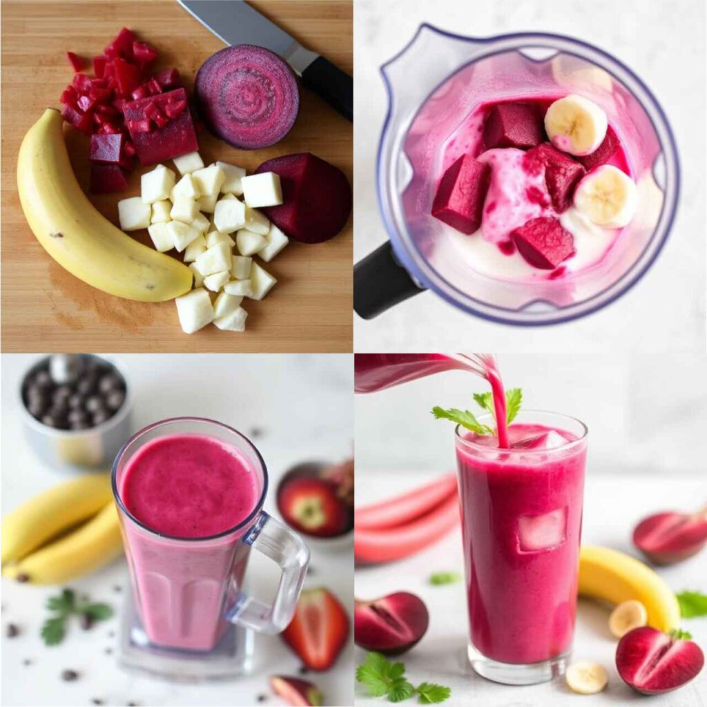 4 steps of making Beetroot Banana Smoothie