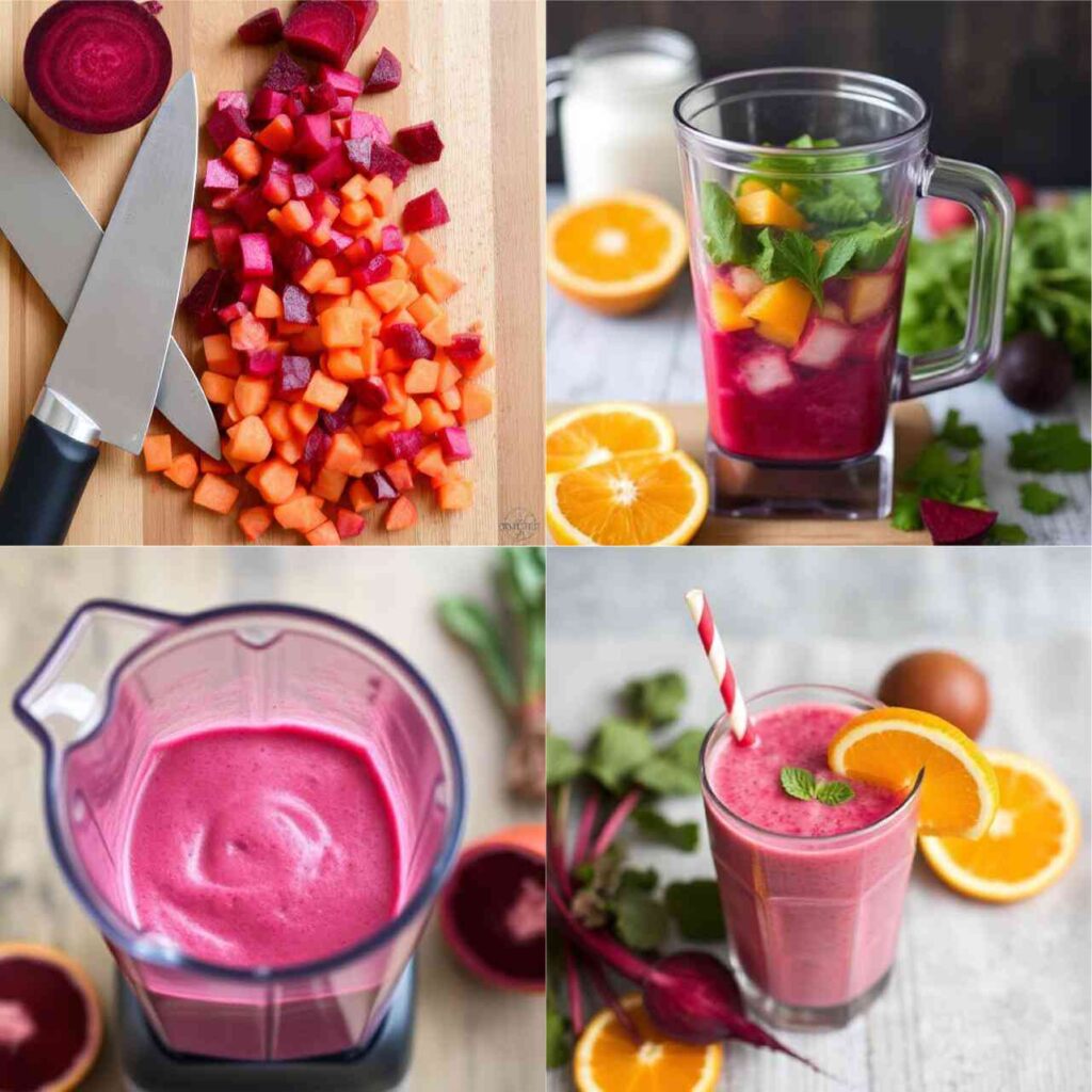 4 steps of making Beetroot Orange Smoothie