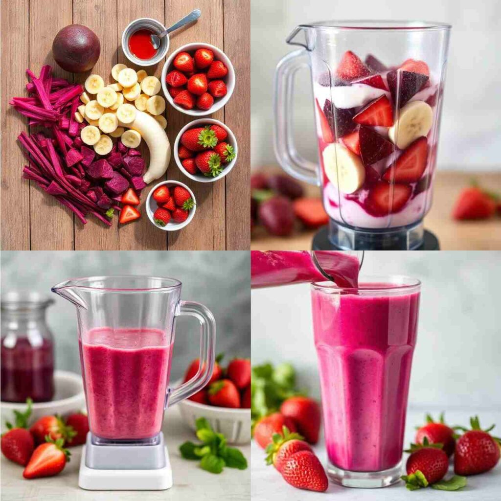 4 steps of making Beetroot Strawberry Smoothie Recipe