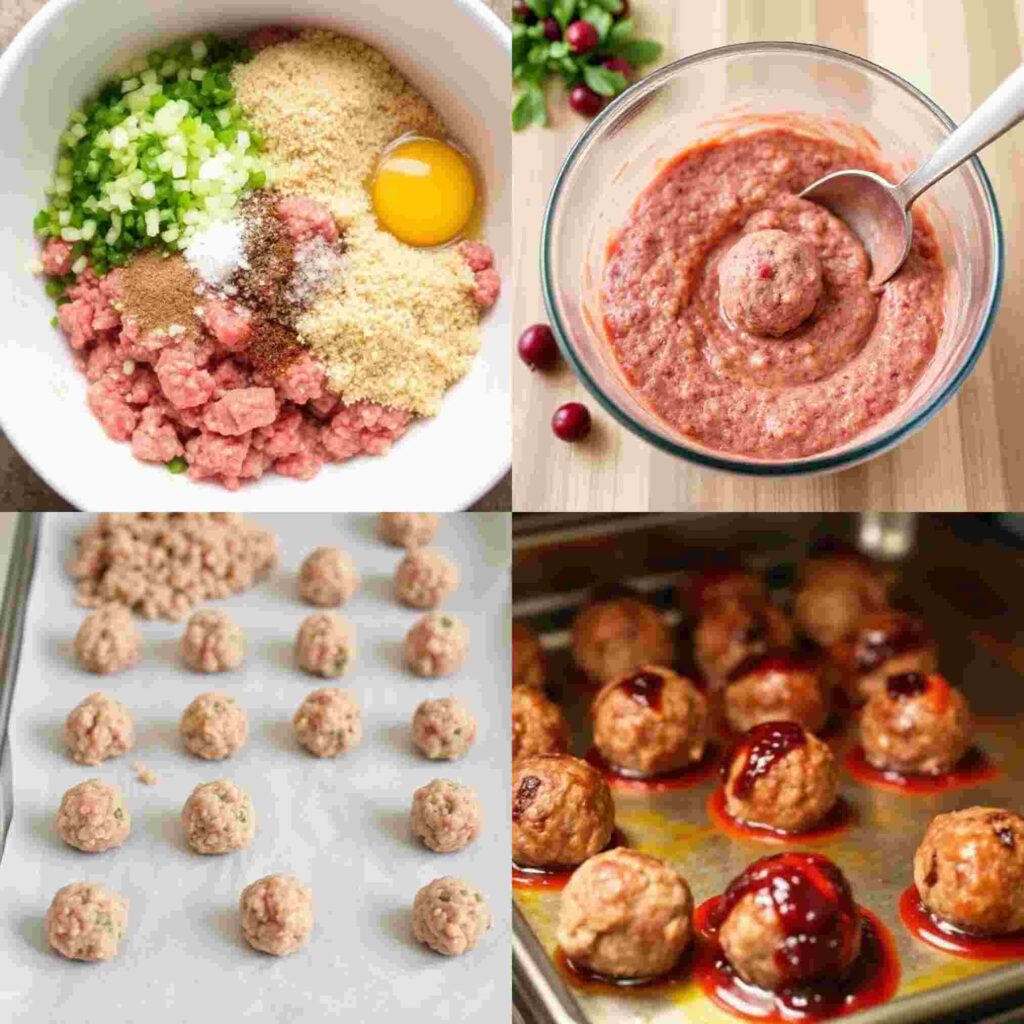 4 steps of making Cranberry Meatballs