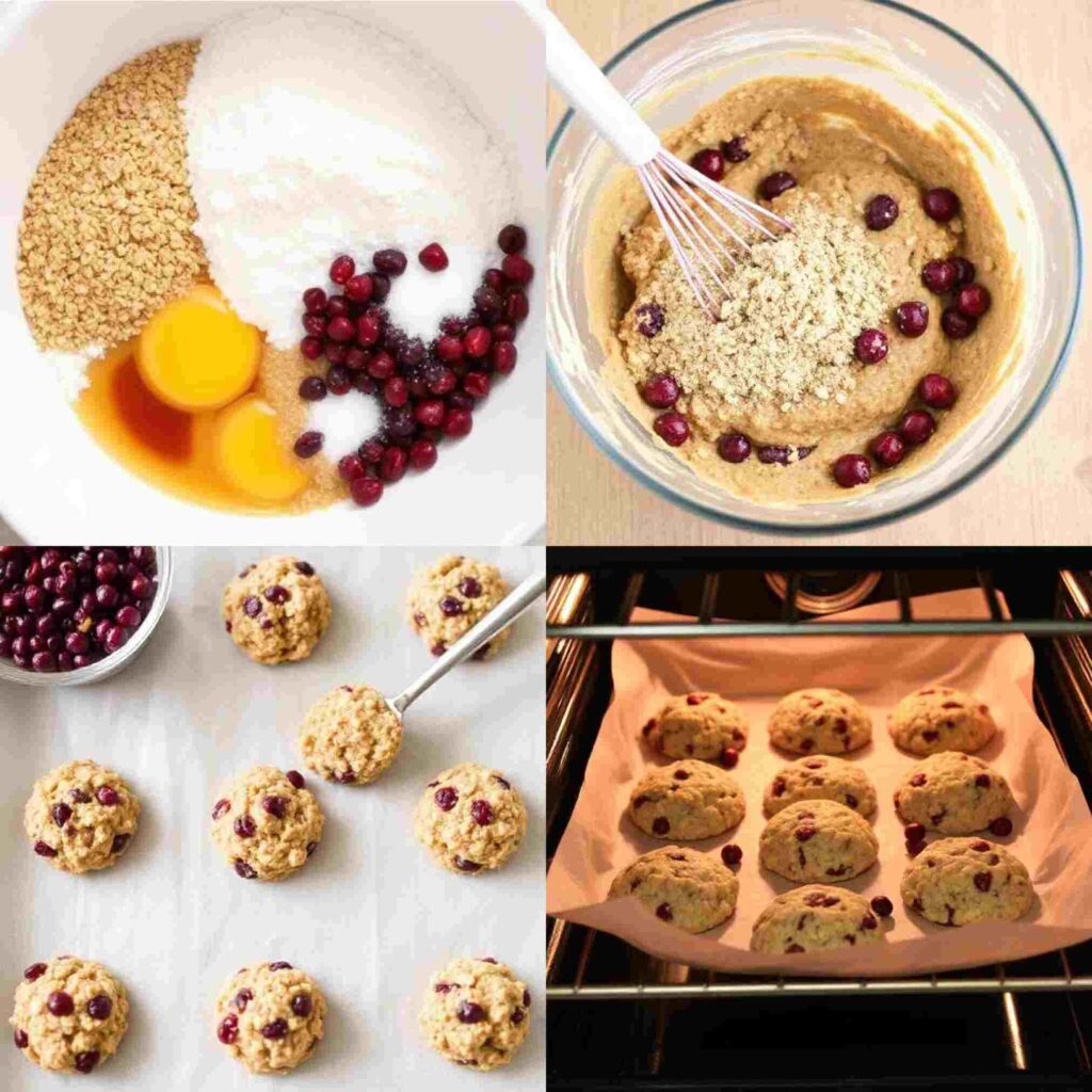 4 steps of making Cranberry Oatmeal Cookies