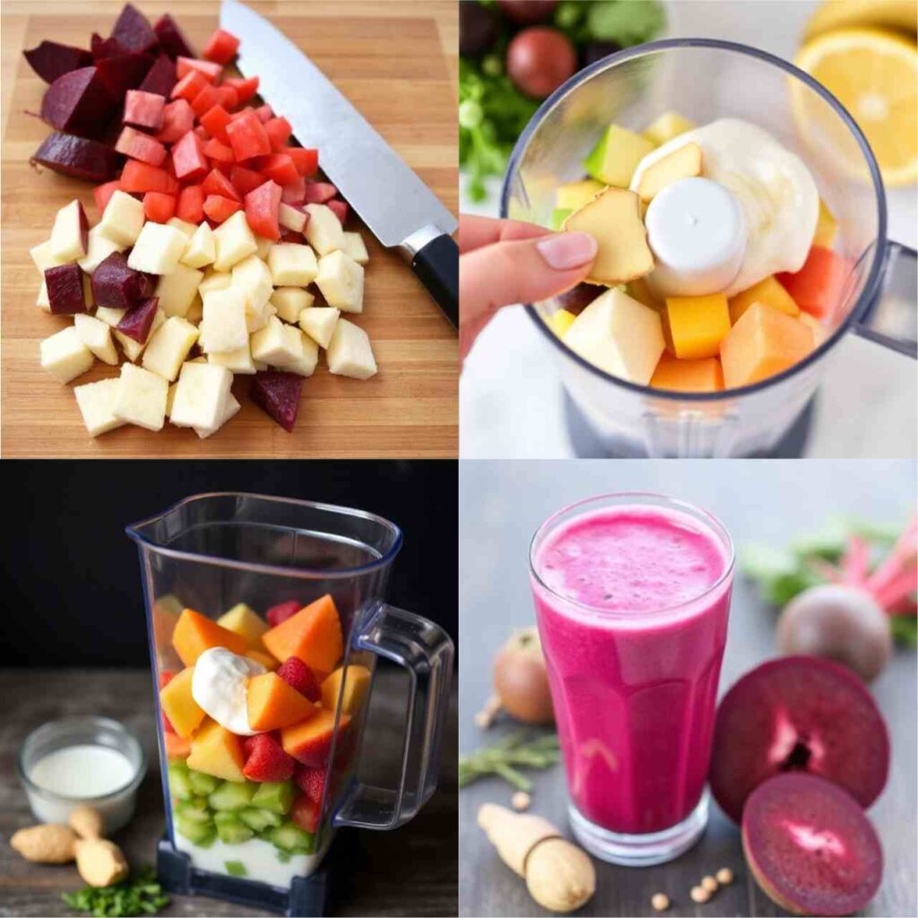 4 steps of making Healthy Beetroot Ginger Smoothie