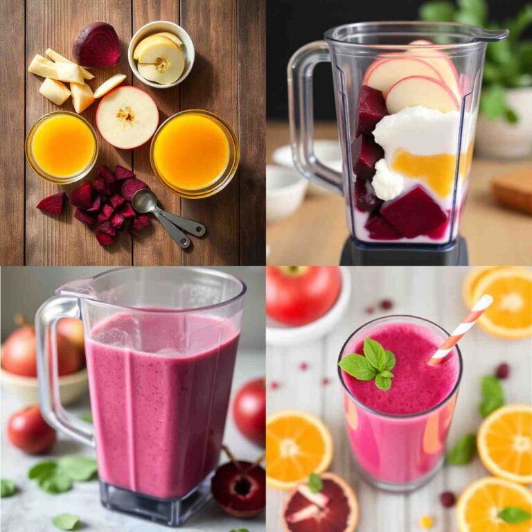 4 steps of making Ingredients for Beetroot Apple Orange Smoothie