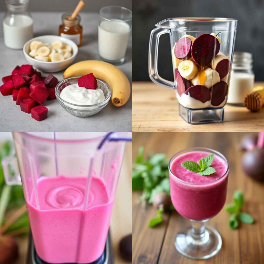 4 steps of making Ingredients for Healthy Beetroot Yogurt Smoothie