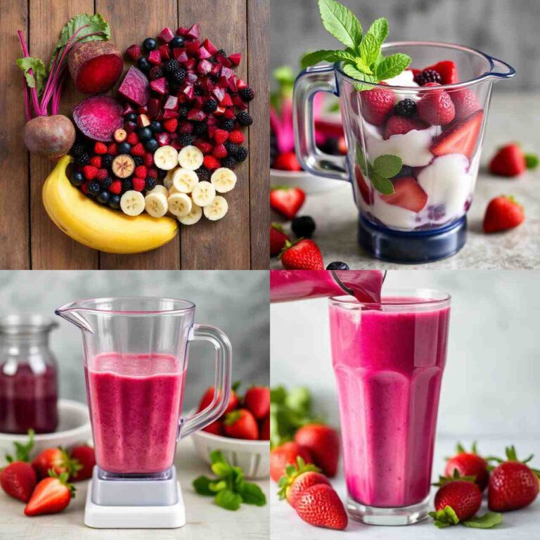 4 steps of making for making Beetroot Berry Smoothie