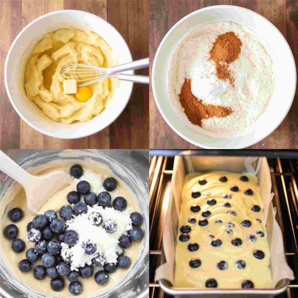 Blueberry Banana Bread 1 4 steps of making Blueberry Banana Bread