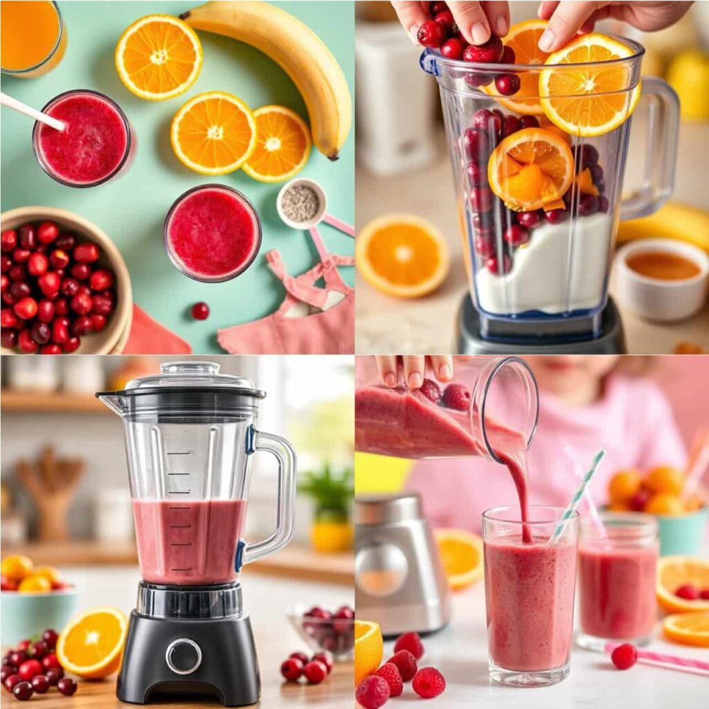 4 steps of making Cranberry orange smoothie