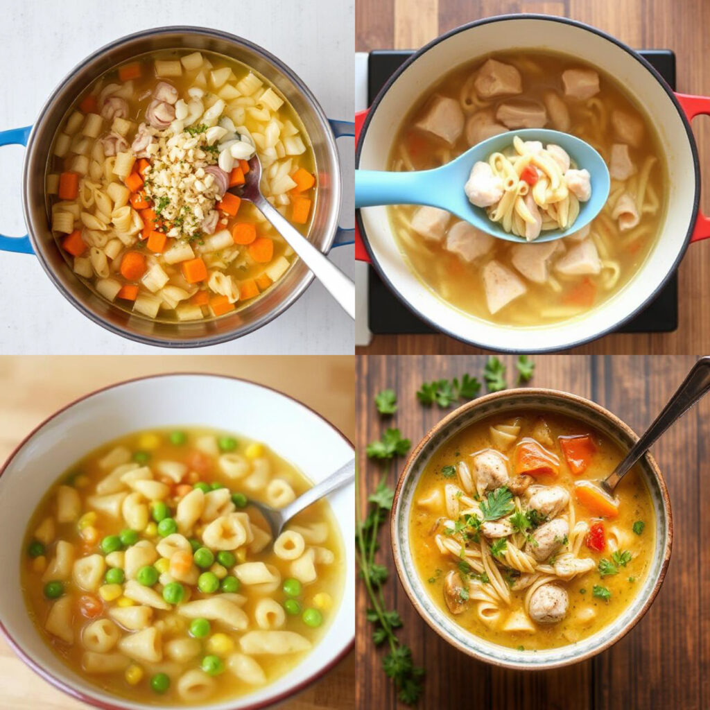 Steps of making Chicken Pasta Soup for kids