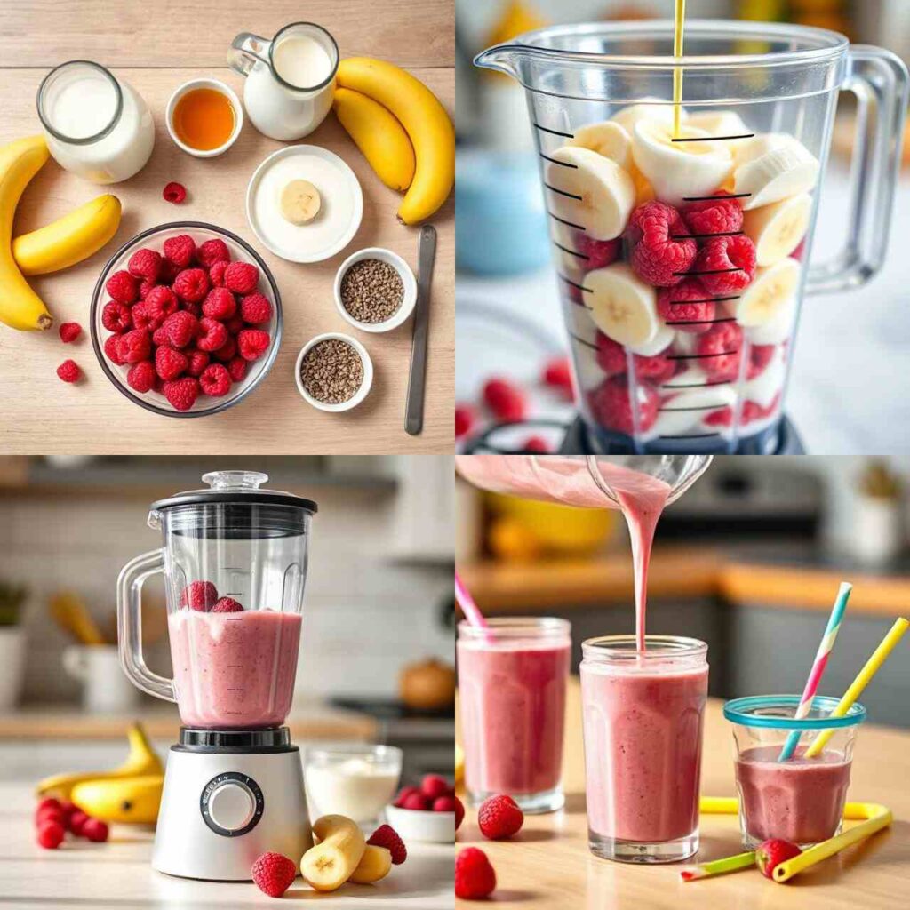 Raspberry Banana Smoothie 2 Steps-Of-making-Healthy-Raspberry-Banana-Smoothie